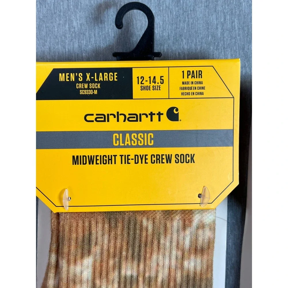 Carhartt Men XL Midweight Tie-Dye Crew Socks Malt Khaki 2 Pair Sz 12-14.5 New
